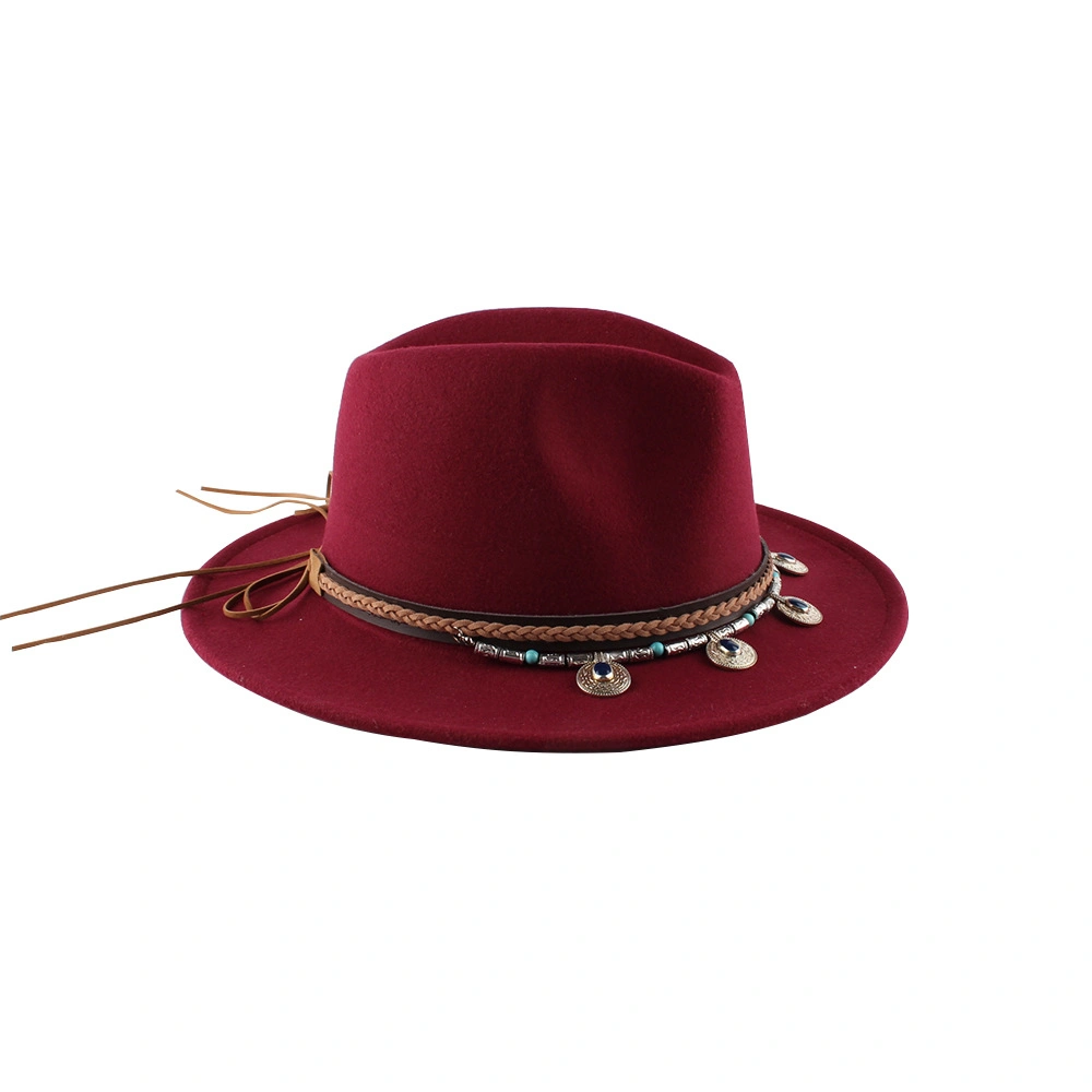 Fashion Design Wholesale Wool Felt Fedora Hats with Belt Women Fall Cowboy Dress Style Wide Brim Floppy Wool Fedora Hats