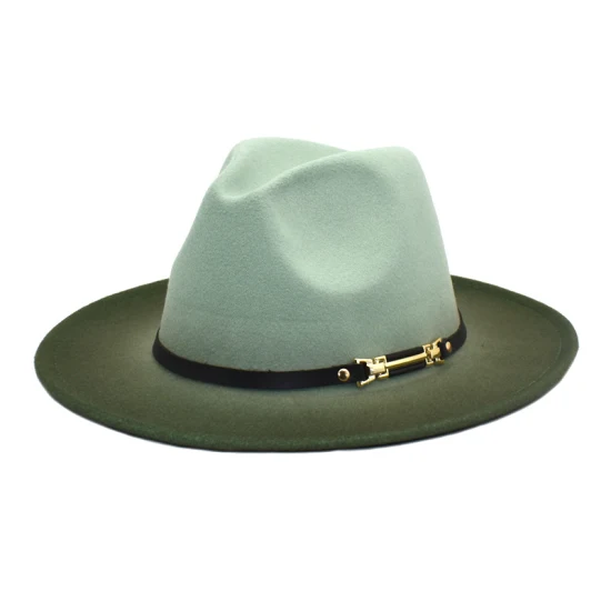 Cappelli fedora in feltro di lana all'ingrosso di design alla moda con cintura da donna. Cappelli fedora in lana floscia a tesa larga stile abito da cowboy